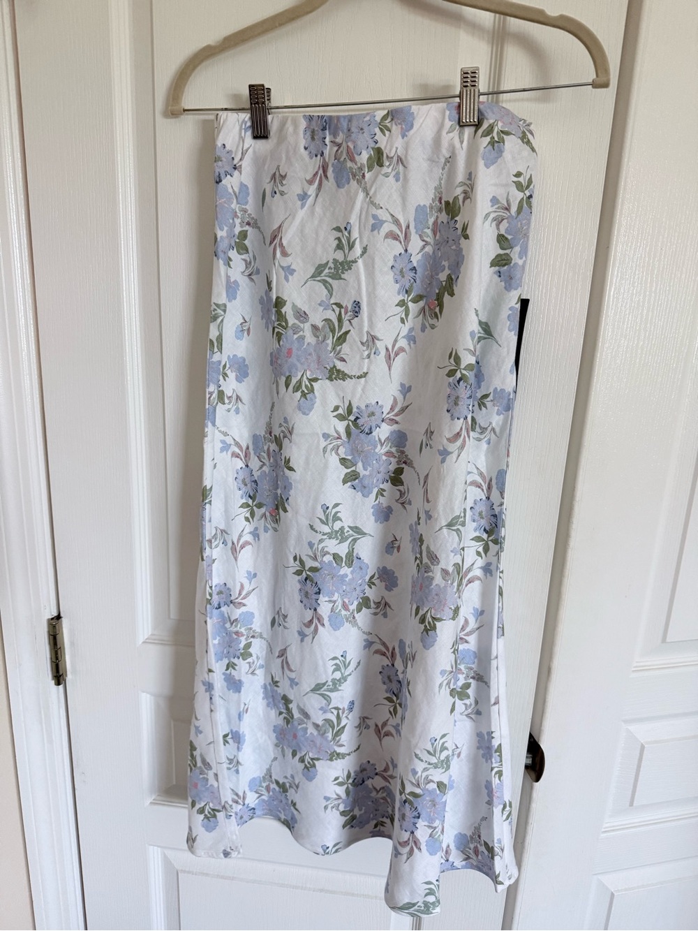 Saks Fifth Avenue Sz Small White & Blue Floral  Linen Midi Skirt - NWT